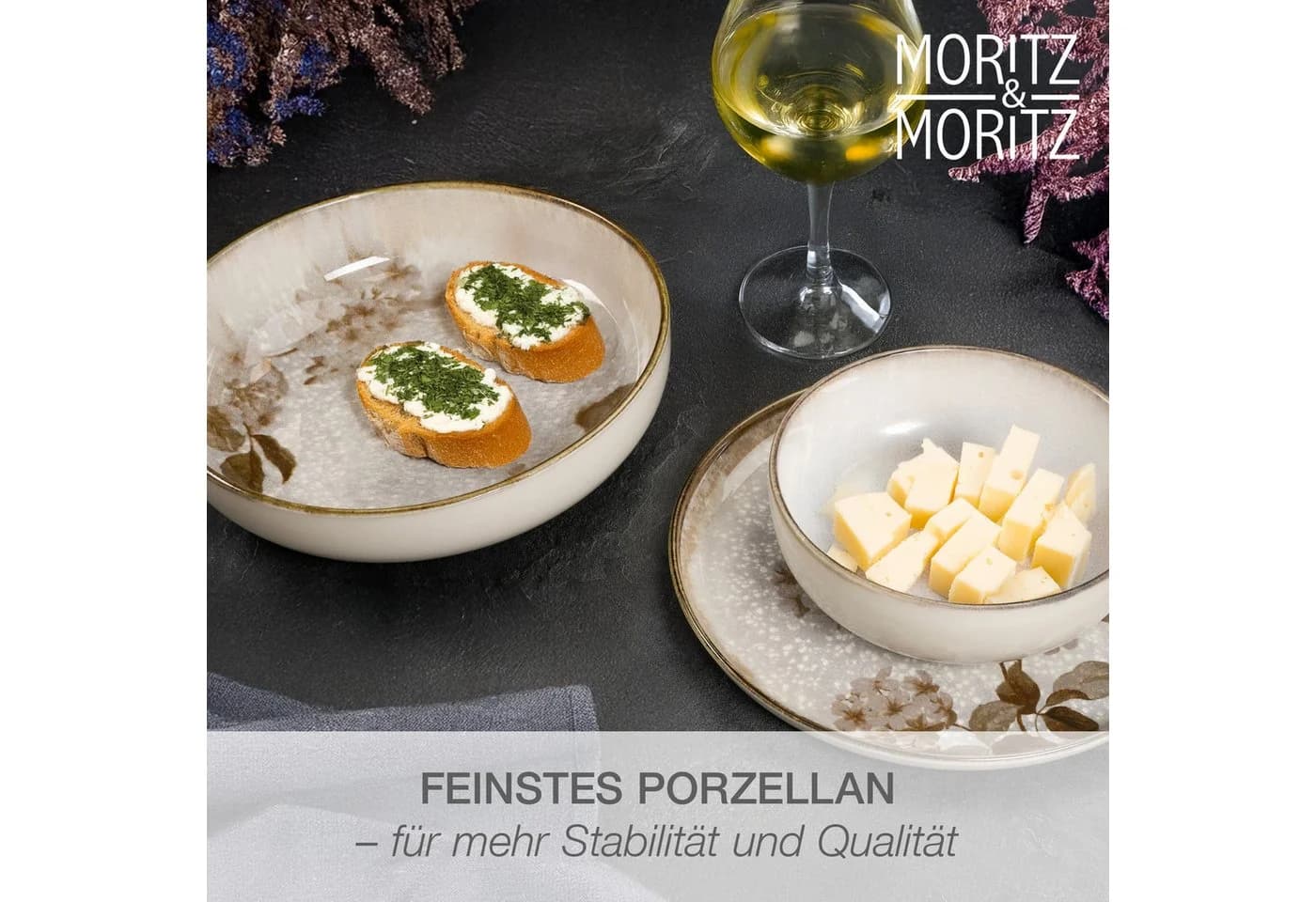 Moritz & Moritz Servierschüssel BLOSSOM 2er Set Grau Floral - Bild 3