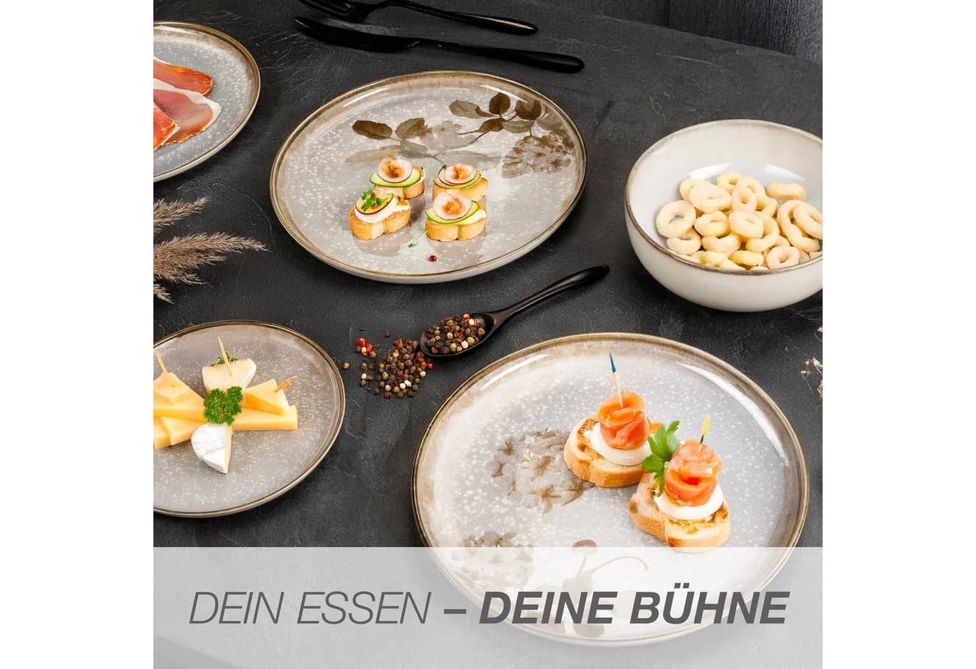 Moritz & Moritz Servierschüssel BLOSSOM 2er Set Grau Floral - Bild 5
