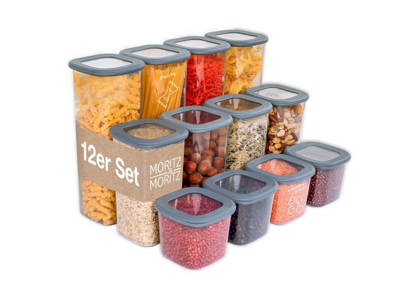 Moritz & Moritz Vorratsdosen 12er Set Grau Transparent Stapelbar - Bild 2