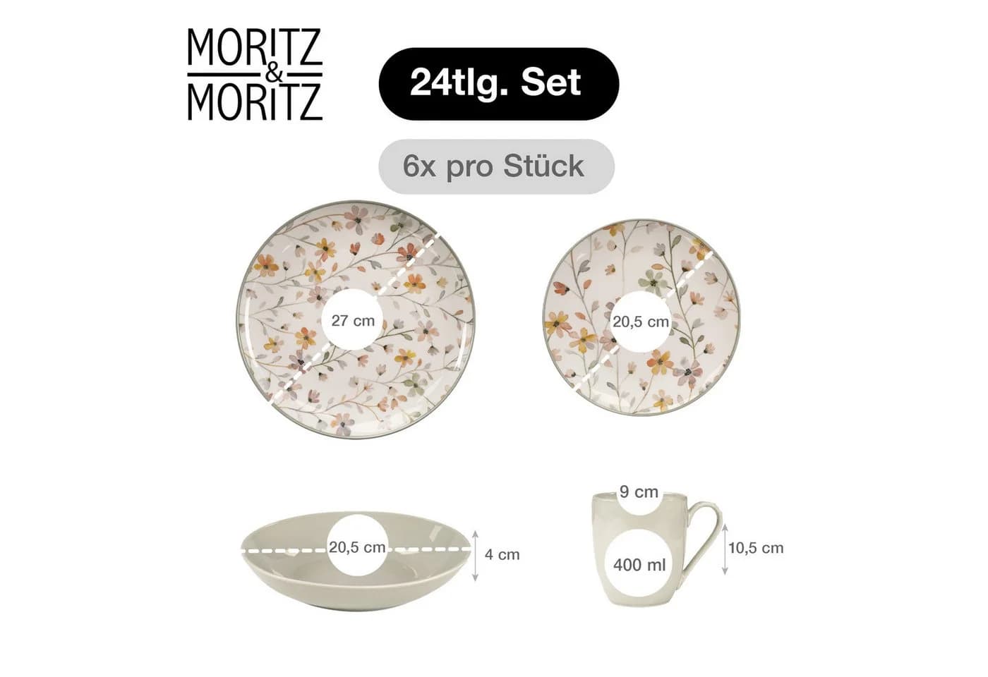 Moritz & Moritz Kombiservice PRIMAVERA 24tlg. Beige/Grau Steinzeug