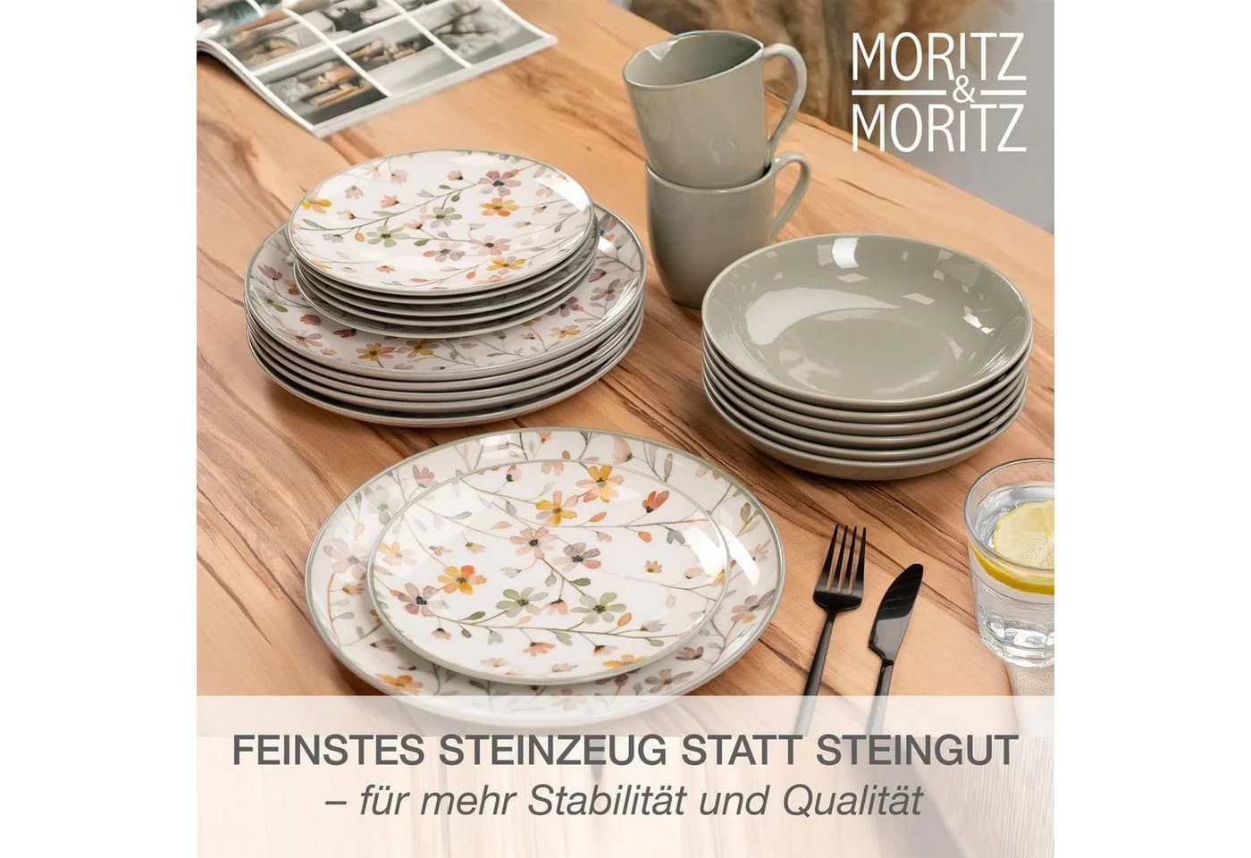Moritz & Moritz Kombiservice PRIMAVERA 24tlg. Beige/Grau Steinzeug - Bild 5