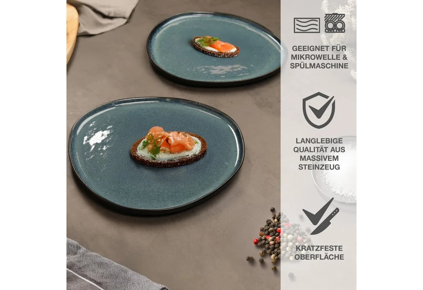 Moritz & Moritz Servierplatte ORGANIC 2er Set Blau Steinzeug - Bild 4