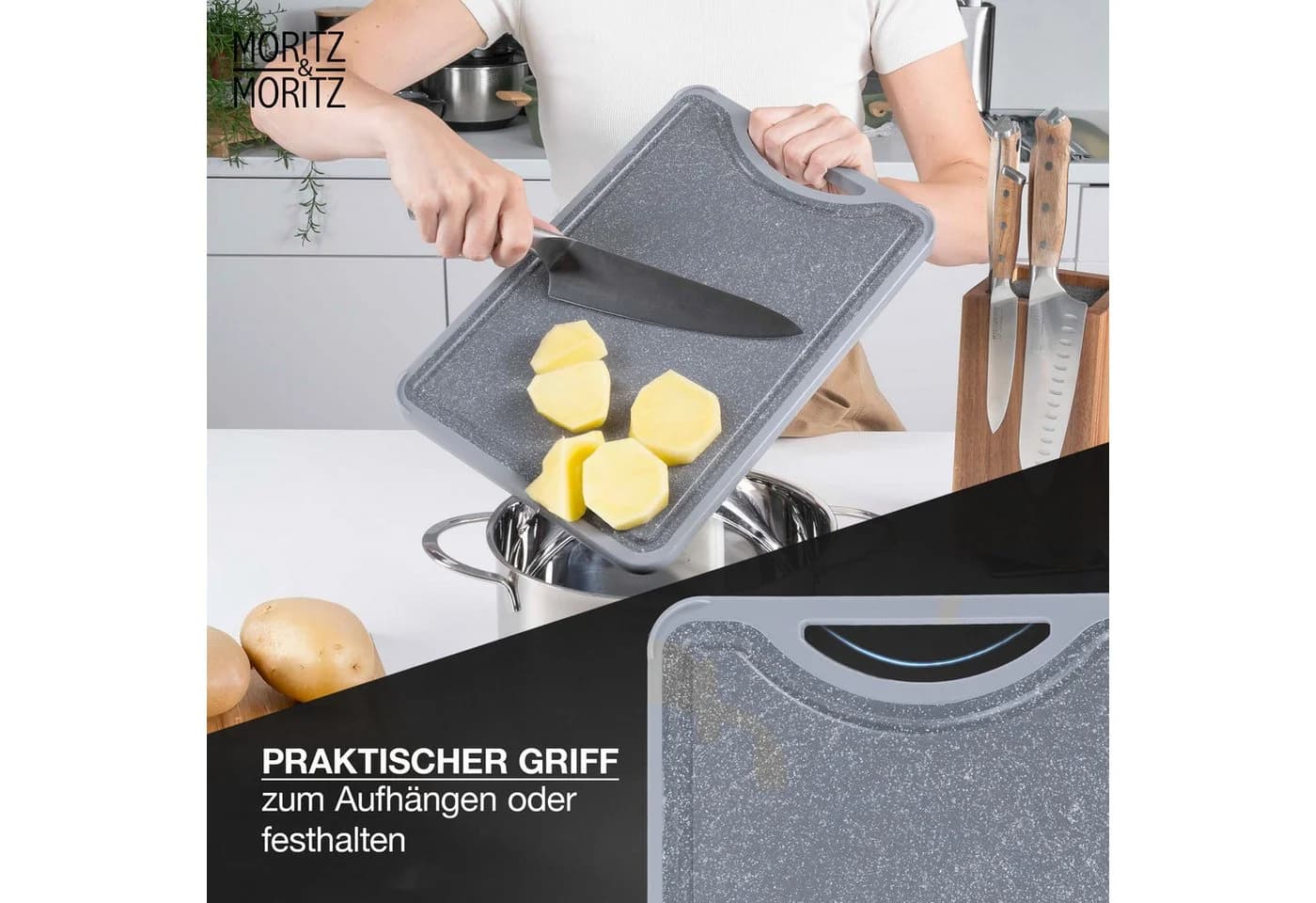 Moritz & Moritz Multifunktionales Schneidebrett Edelstahl Kunststoff Grau - Bild 5