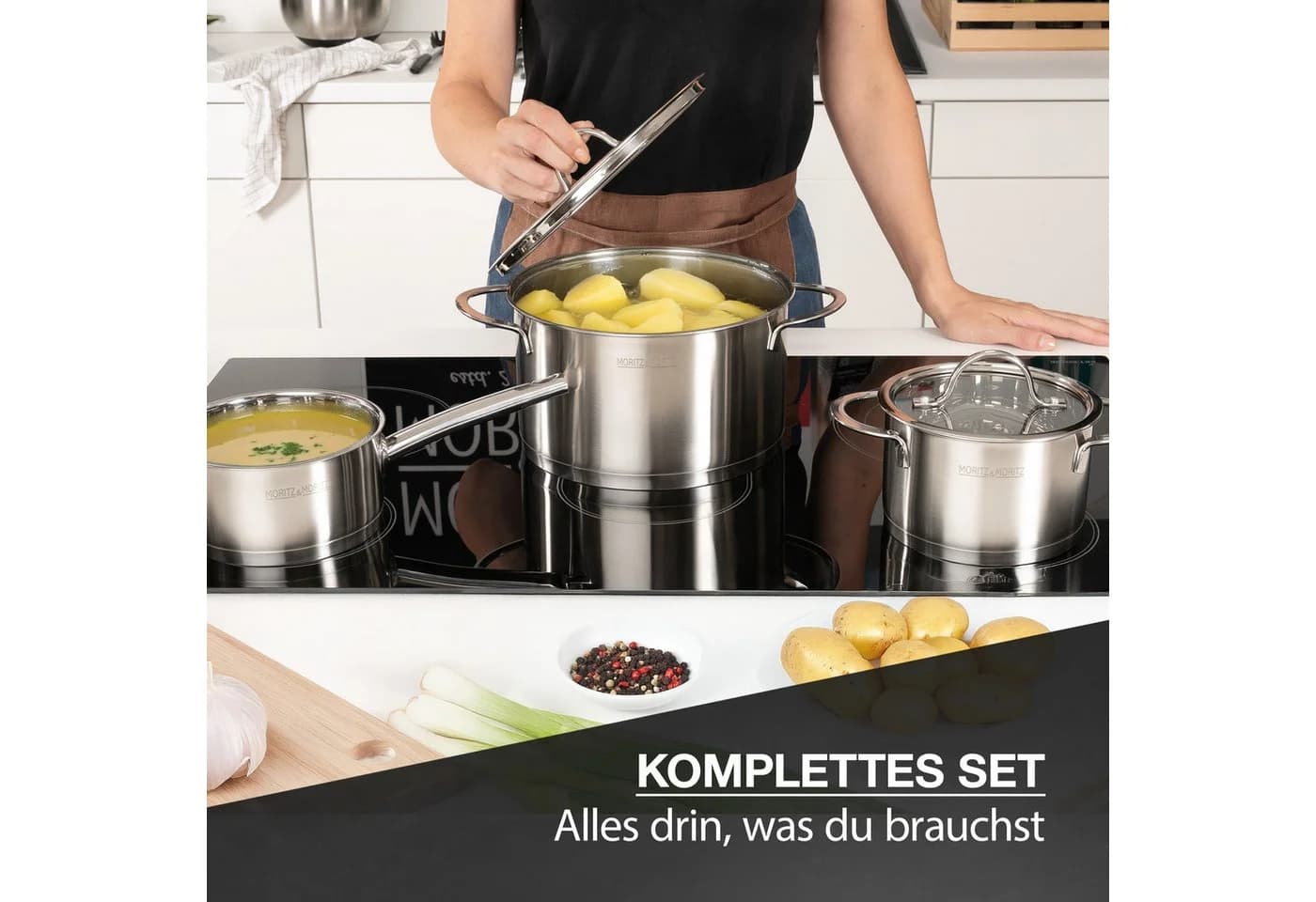 Moritz & Moritz Topf-Set Edelstahl 9-teilig mit Glasdeckel - Bild 5