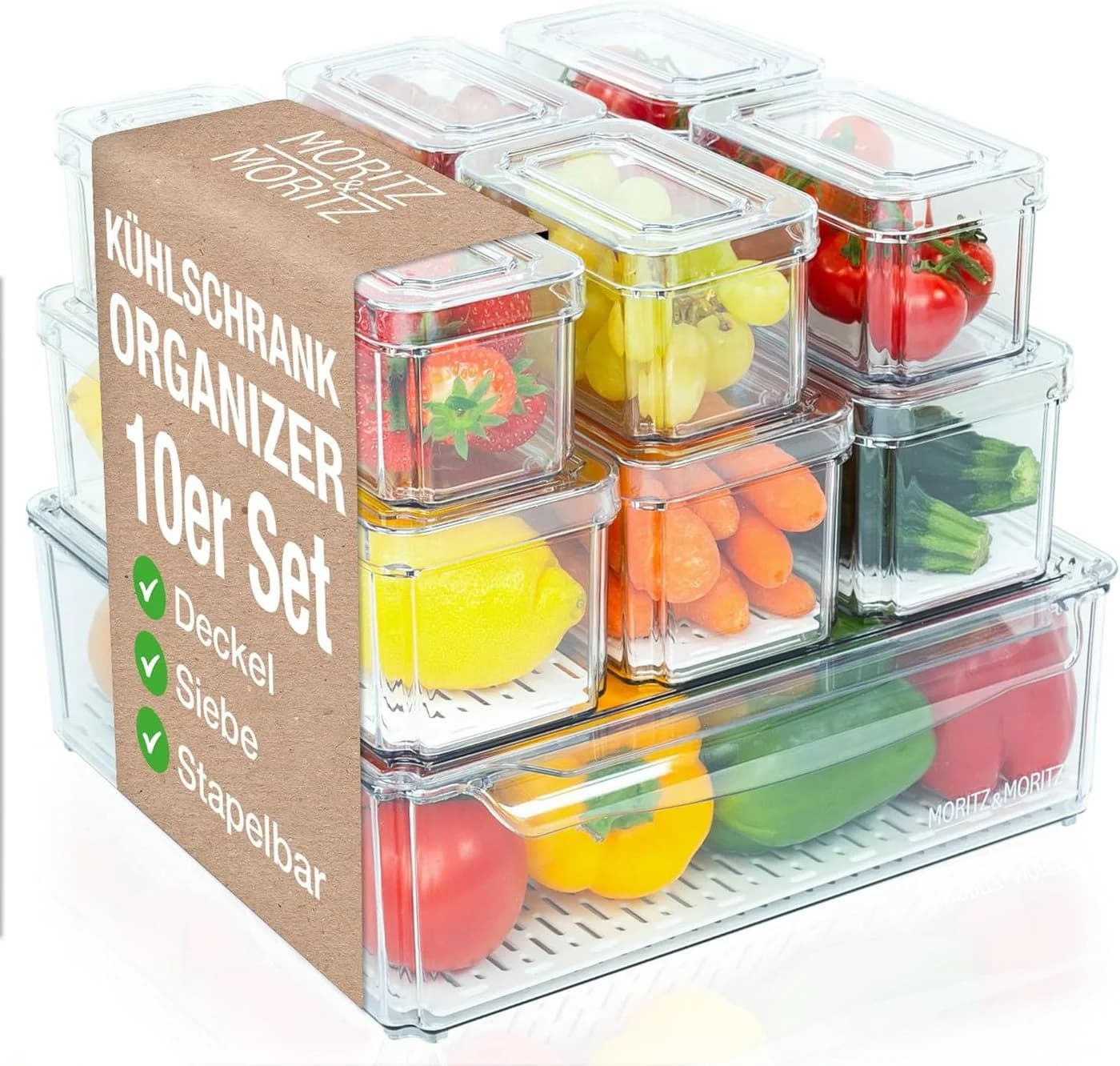 Moritz & Moritz Aufbewahrungsbox 10er Pack Kühlschrank Organizer Set mit Deckel - Bild 2