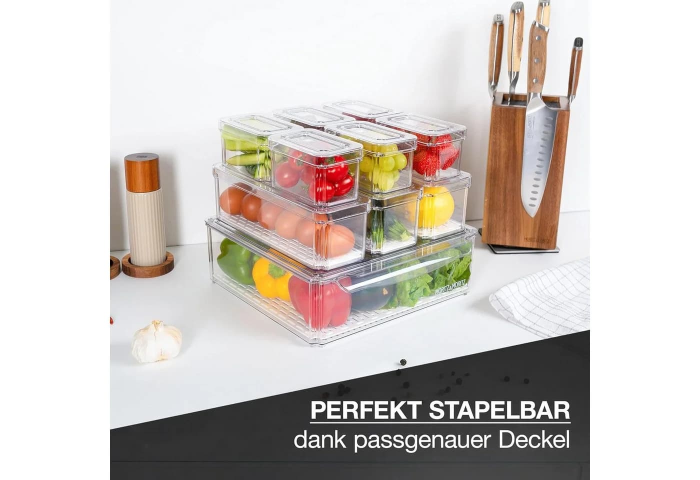 Moritz & Moritz Aufbewahrungsbox 10er Pack Kühlschrank Organizer Set mit Deckel - Bild 3