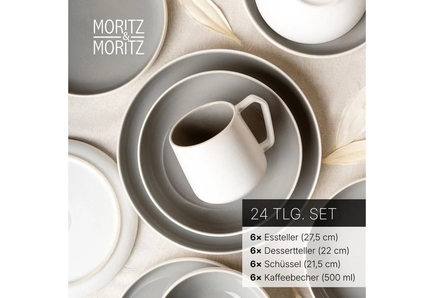 Moritz & Moritz Geschirr-Set CAVO 24-tlg. Grau Steinzeug - Bild 3
