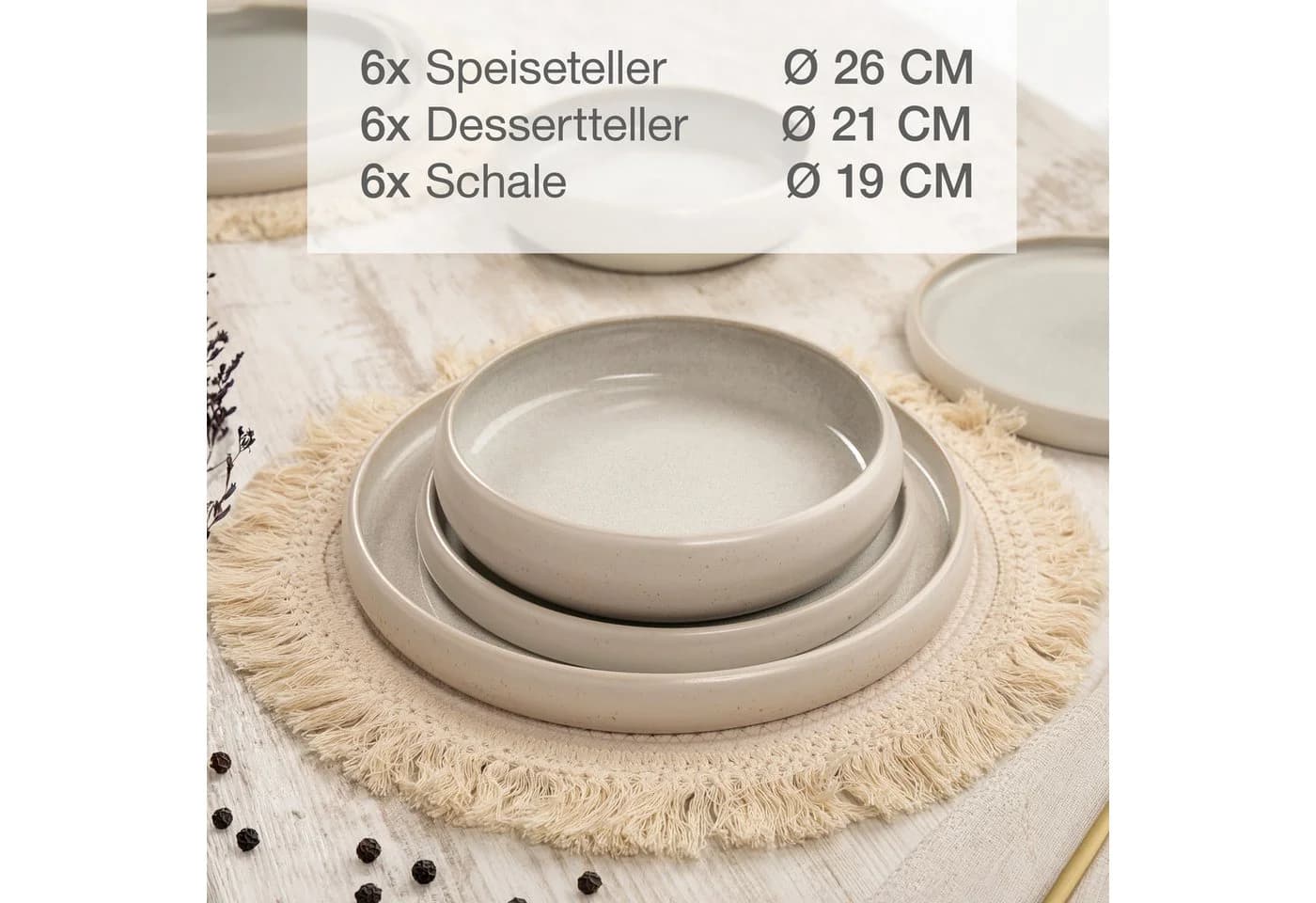 Moritz & Moritz Geschirrset 24-tlg. Creme Steinzeug für 6 Pers.