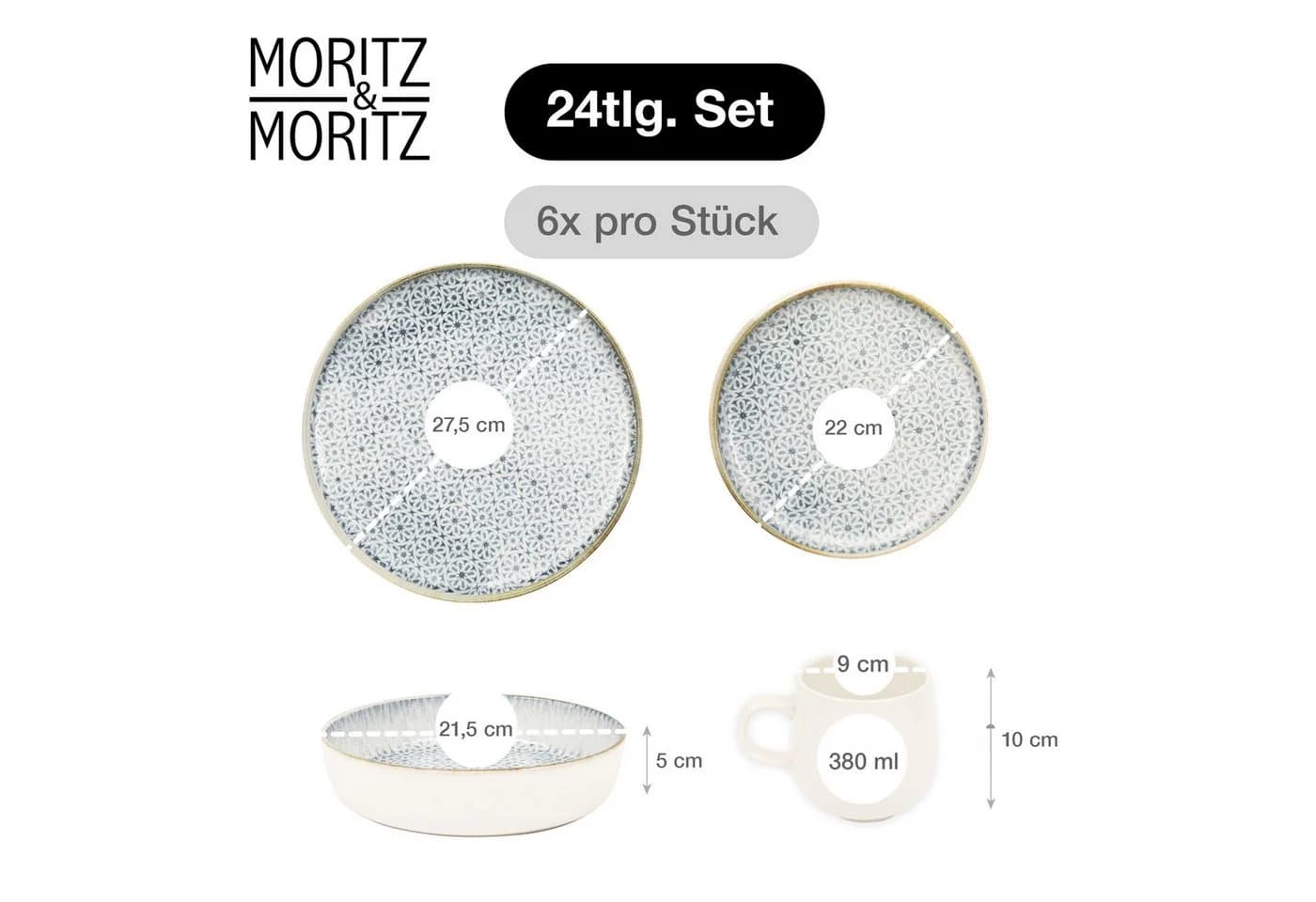 Moritz & Moritz Kombiservice ALHAMBRA 24-tlg. Geschirrset Beige Porzellan