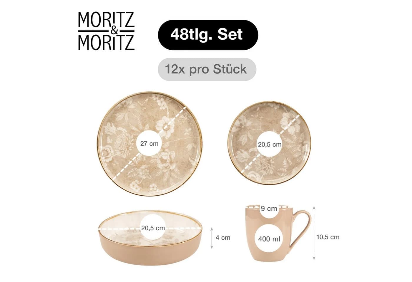 Moritz & Moritz Tafelservice MARIELLA 48-tlg. Beige Steinzeug