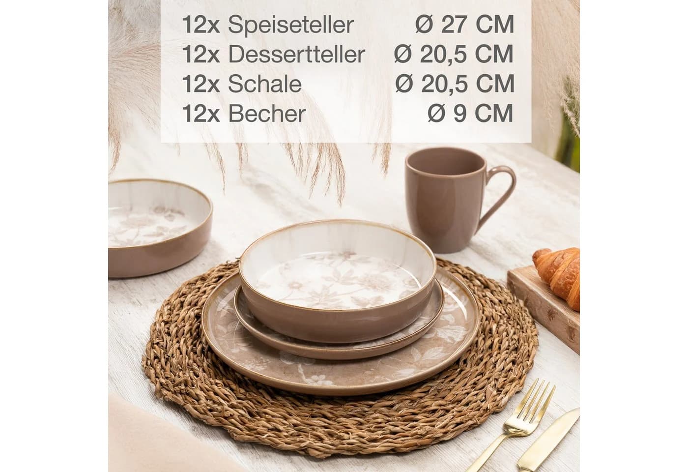Moritz & Moritz Tafelservice MARIELLA 48-tlg. Beige Steinzeug - Bild 3