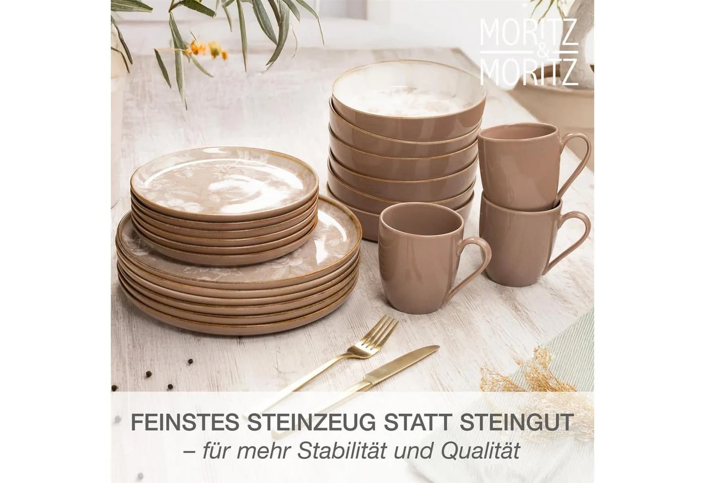 Moritz & Moritz Tafelservice MARIELLA 48-tlg. Beige Steinzeug - Bild 5