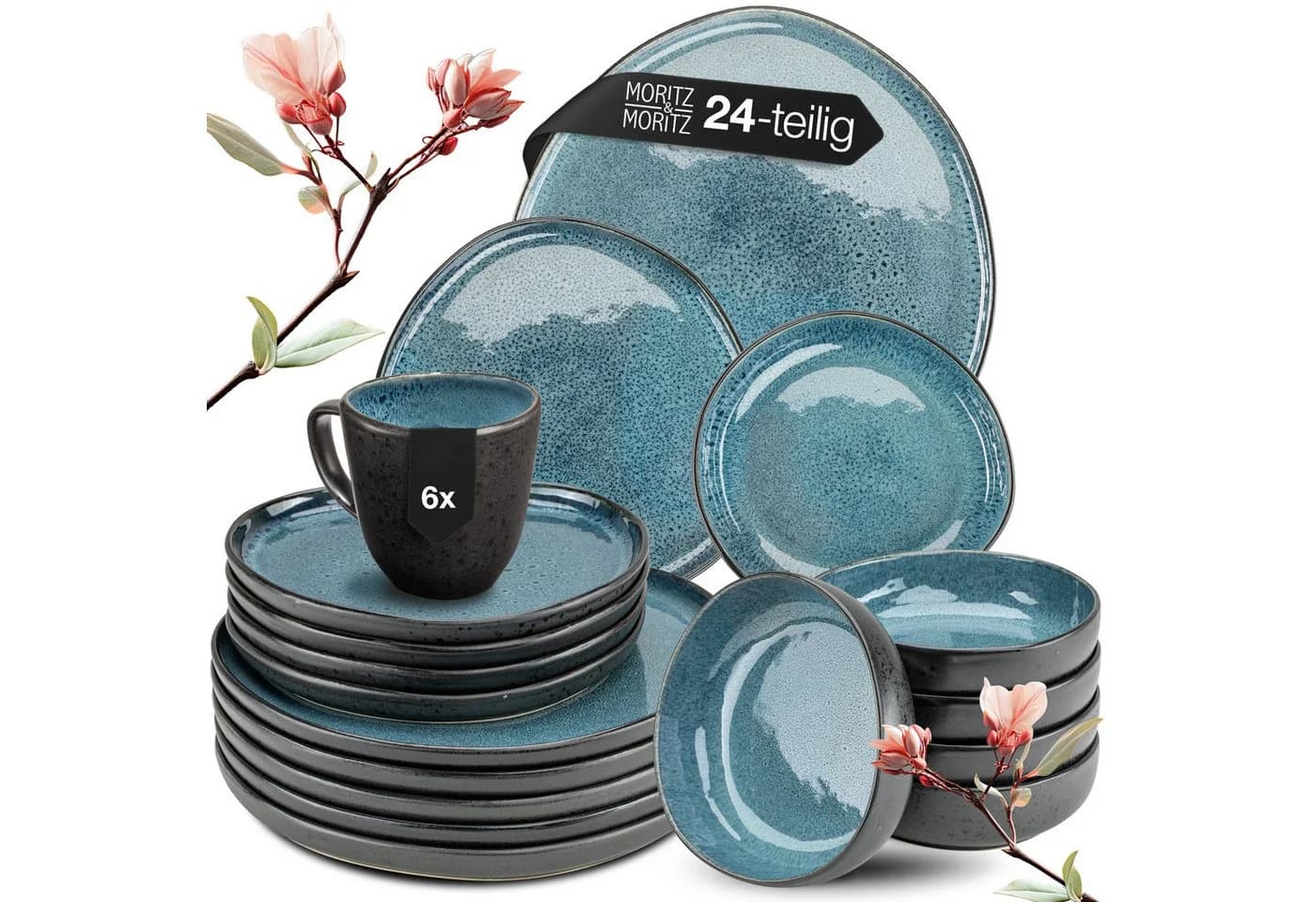 Moritz & Moritz Geschirrset 24-tlg. Blau Steinzeug ORGANIC - Bild 2