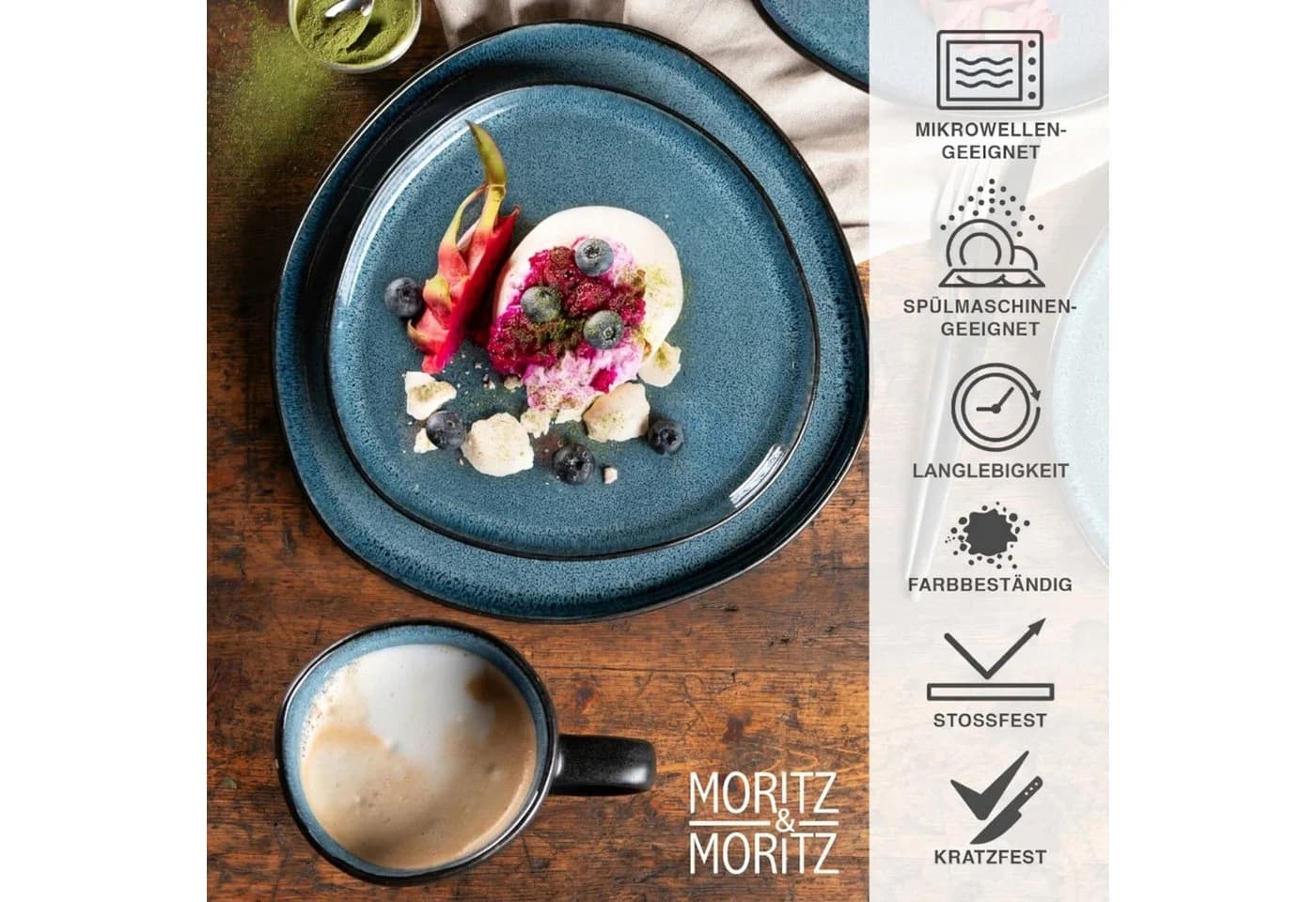 Moritz & Moritz Geschirrset 24-tlg. Blau Steinzeug ORGANIC - Bild 4
