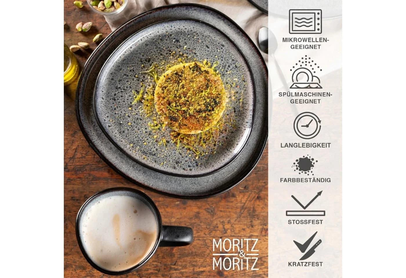 Moritz & Moritz Geschirrset 24-tlg. Grau Steinzeug ORGANIC - Bild 4