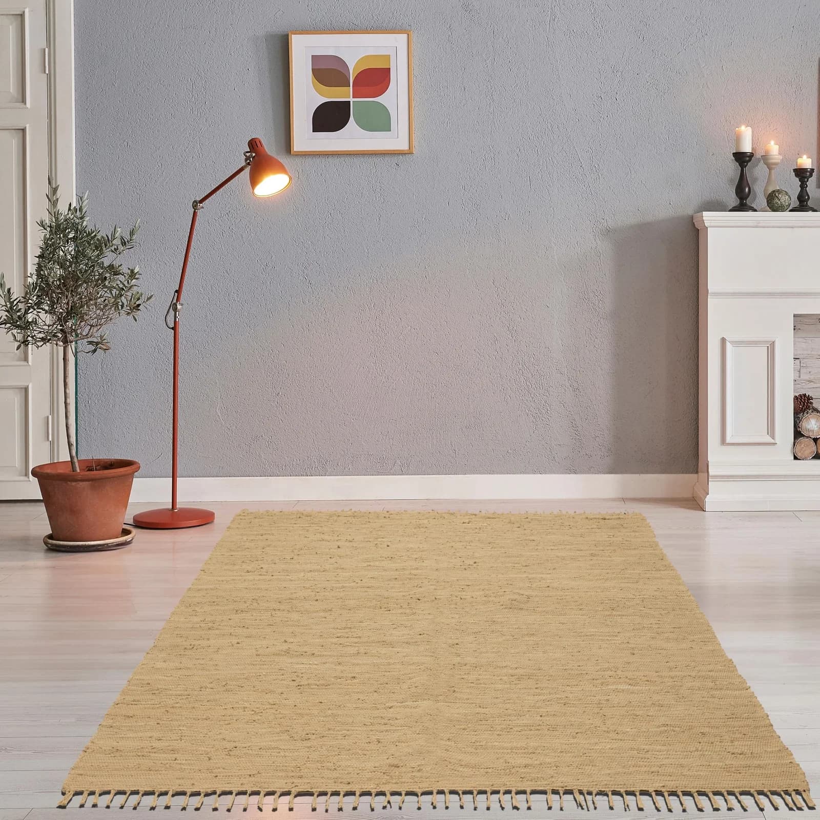 Theko Happy Cotton Teppich Beige Meliert Handgewebt