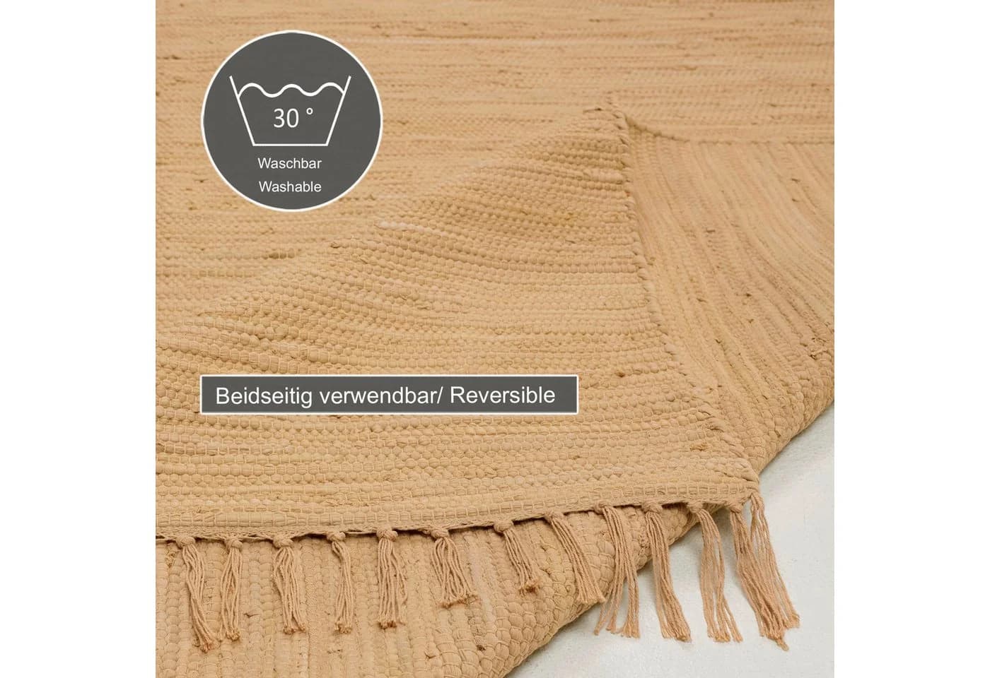 THEKO Happy Cotton Fleckerl Teppich Handgewebt Beige - Bild 5