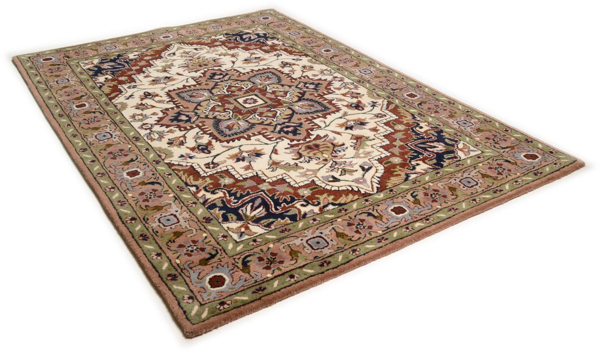 THEKO Wollteppich Royal Heriz Orientalisch Braun Creme Handgetuftet