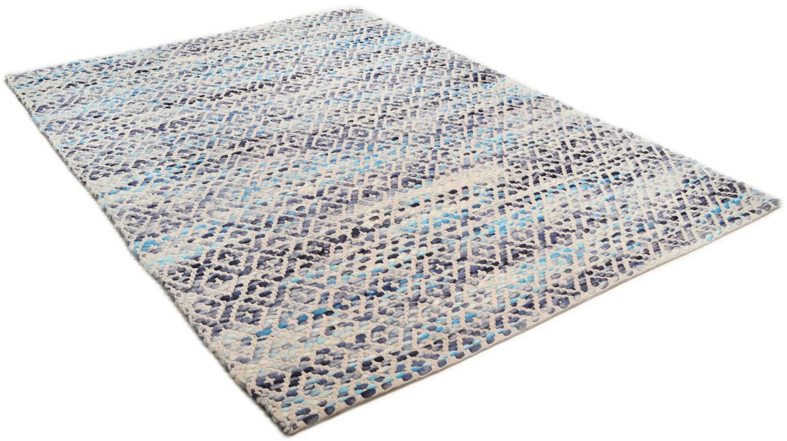 Moderner Blau Teppich aus Schurwolle und Baumwolle