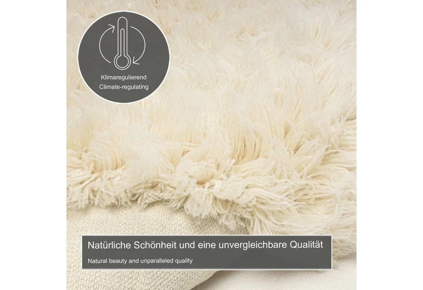 THEKO Wollteppich Flokos 2 Uni Beige Hochflor 70x140cm - Bild 4