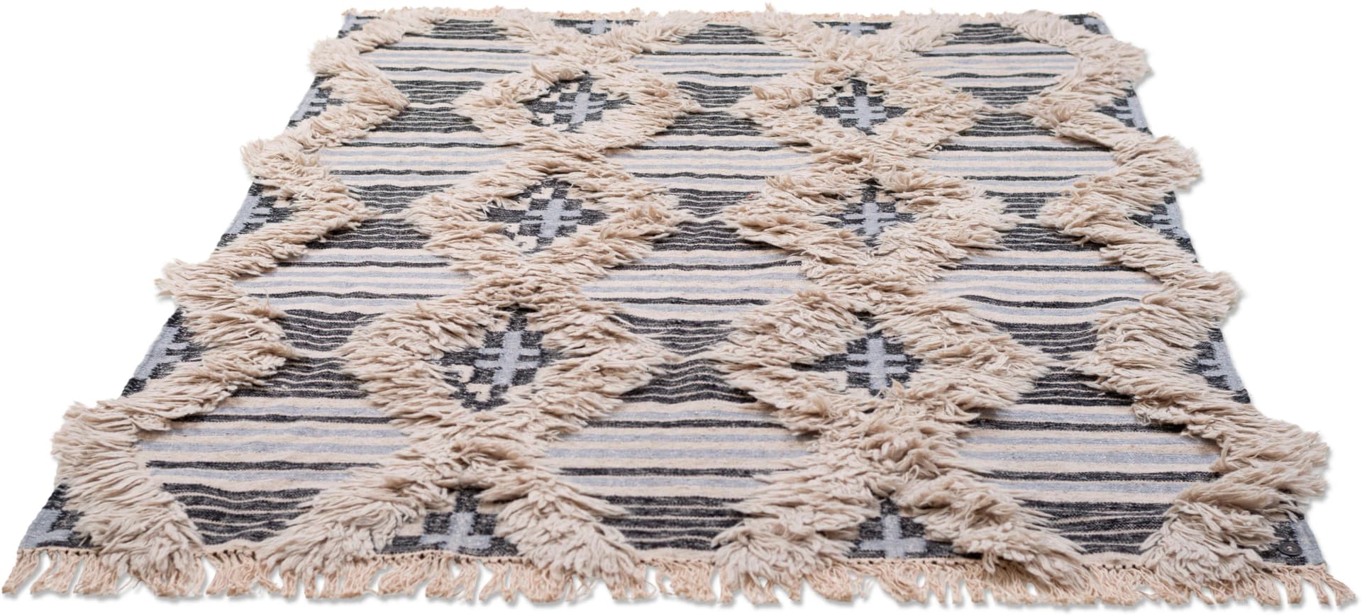 TOM TAILOR HOME Cozy Kelim Teppich Schwarz/Weiß Handgewebt