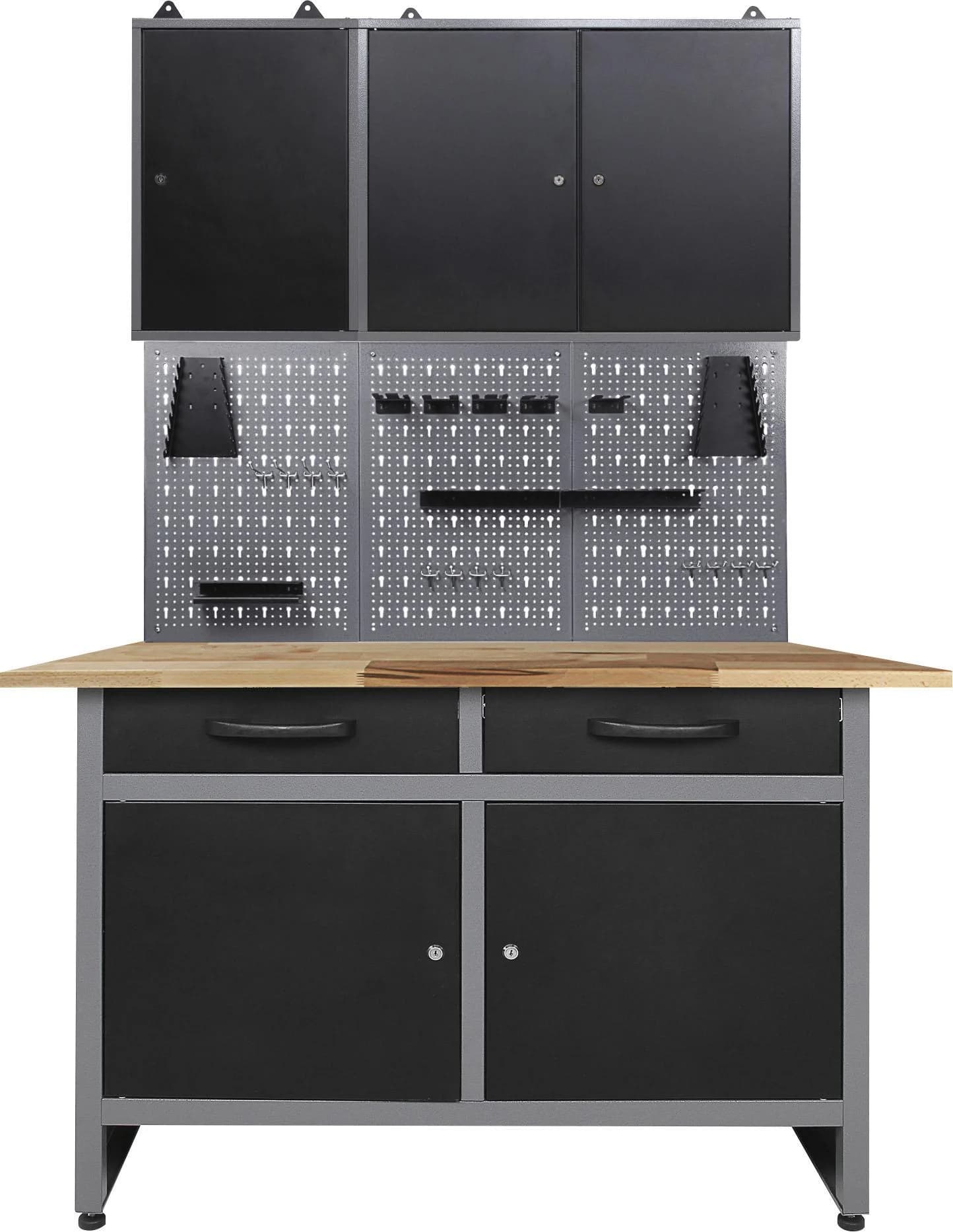 ONDIS24 Werkstatt-Set Schwarz Grau Massivholz Metall