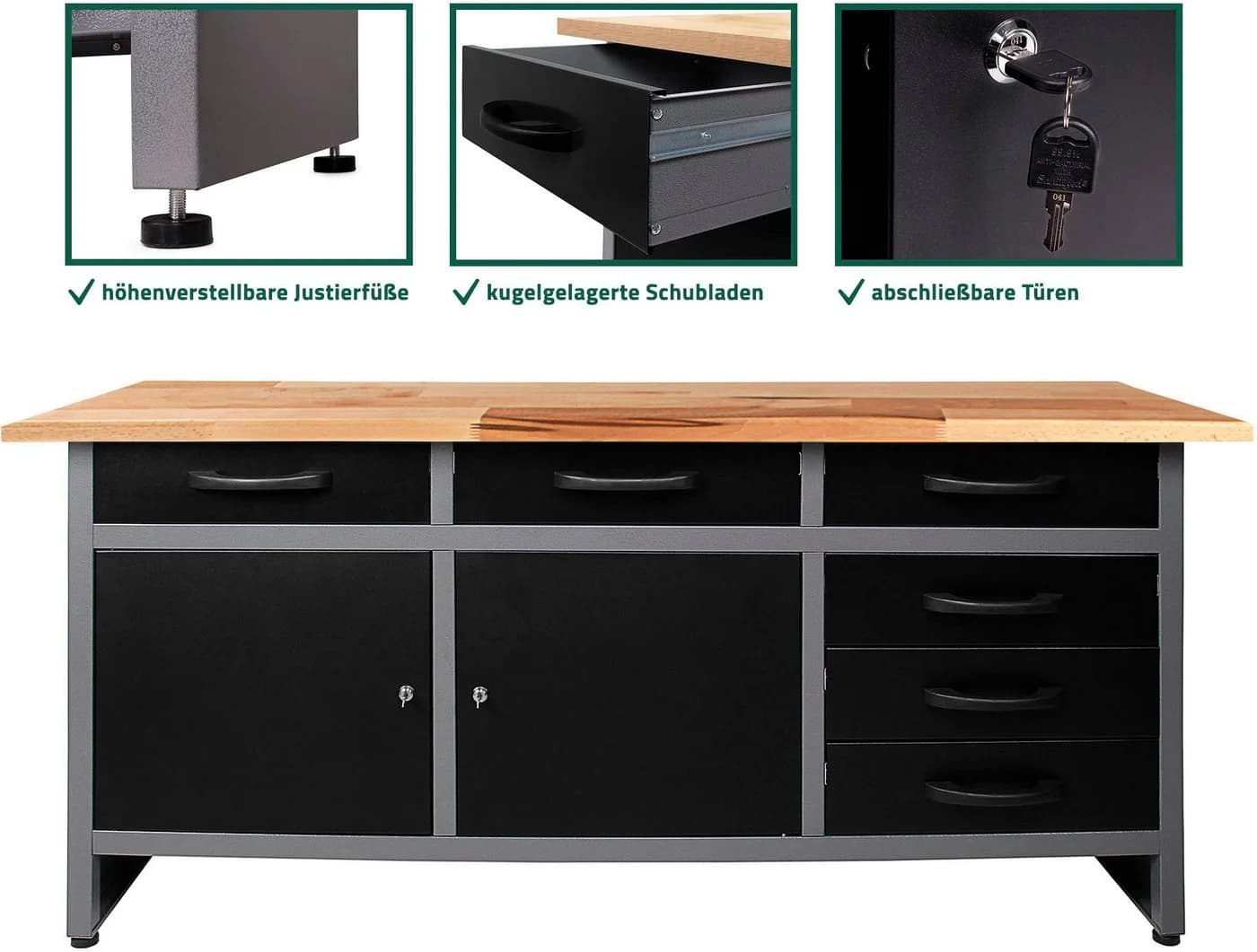 ONDIS24 Werkbank Karsten Schwarz Metall mit 6 Schubladen - Bild 2