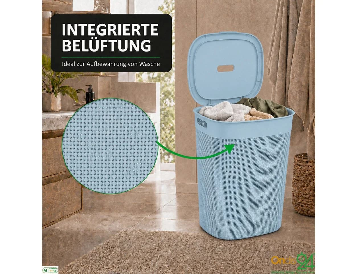ONDIS24 Wäschekorb Filo 60L Blau Kunststoff Belüftet - Bild 4