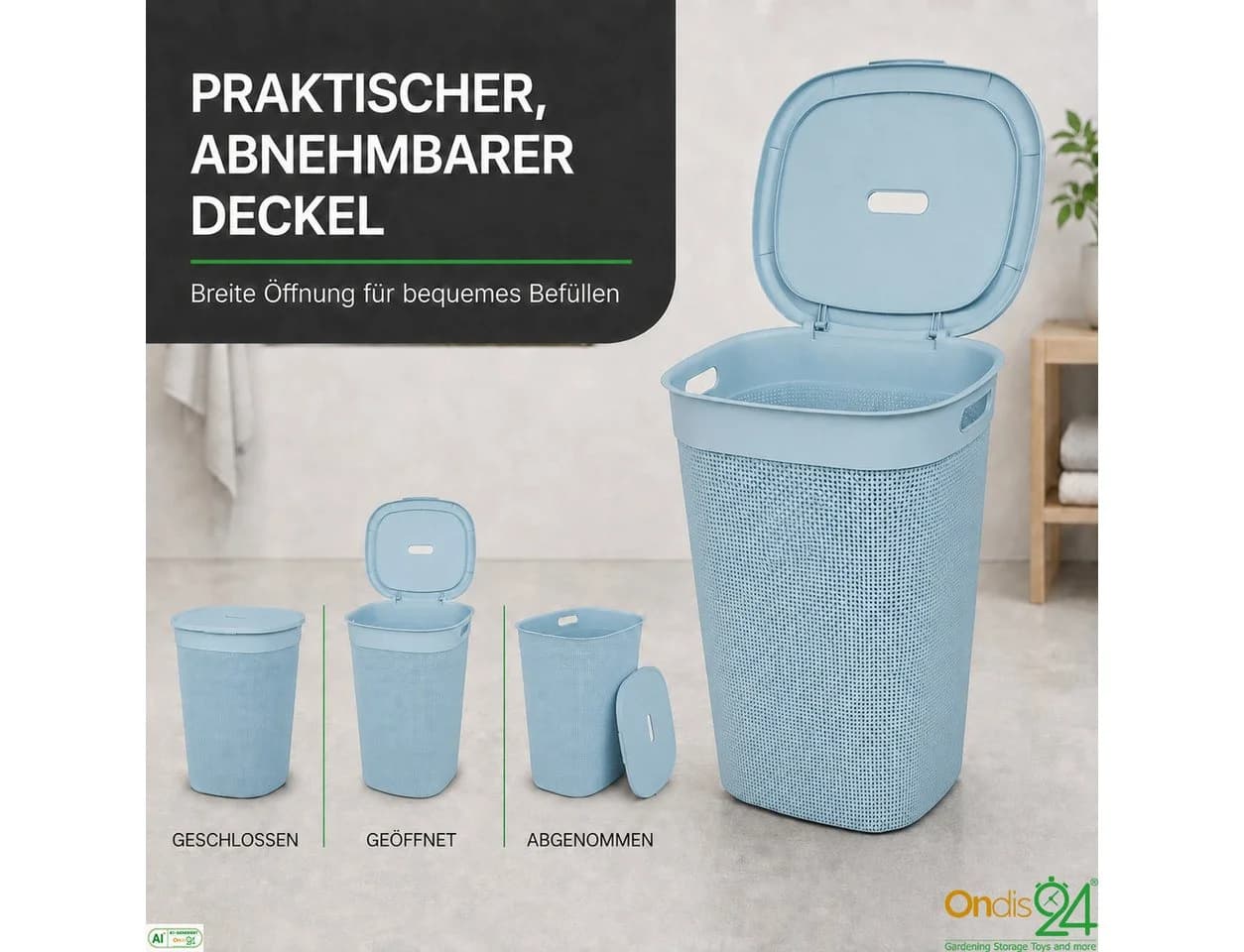 ONDIS24 Wäschekorb Filo 60L Blau Kunststoff Belüftet - Bild 5