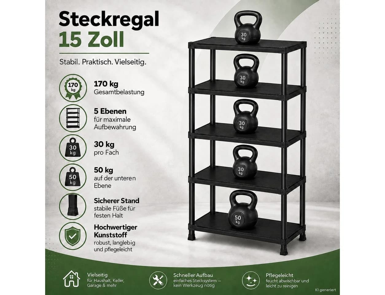 ONDIS24 Steckregal Schwarz Kunststoff Lagerregal