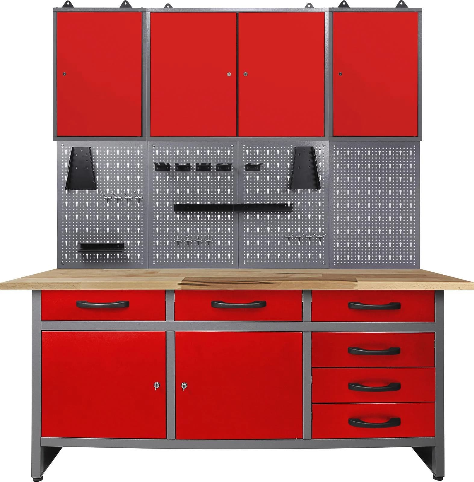 ONDIS24 Werkstatt-Set Anthrazit/Rot Massivholz Metall