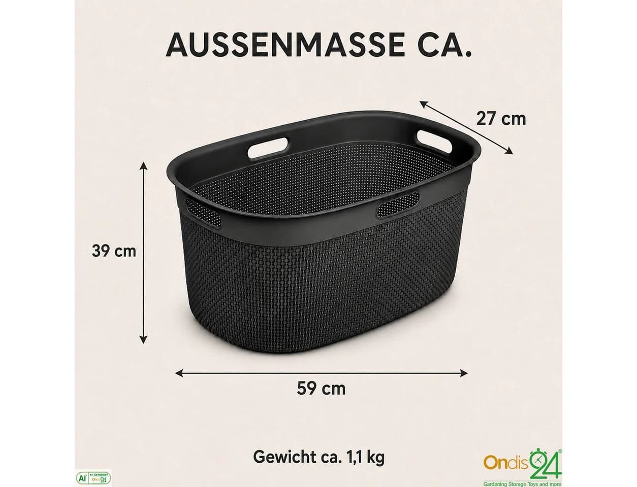 ONDIS24 Wäschekorb Filo 45 L Grau Kunststoff - Bild 3