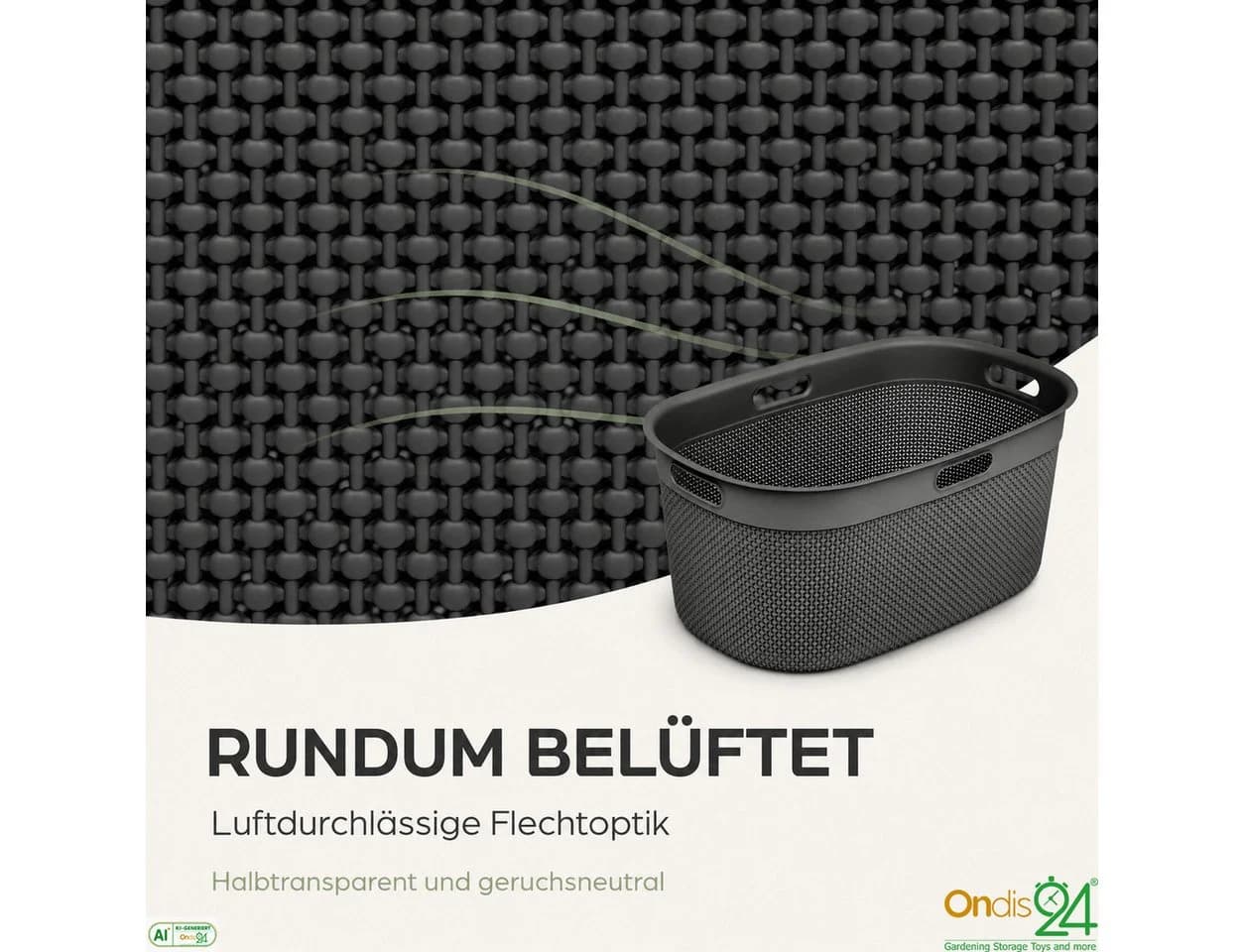 ONDIS24 Wäschekorb Filo 45 L Grau Kunststoff - Bild 5