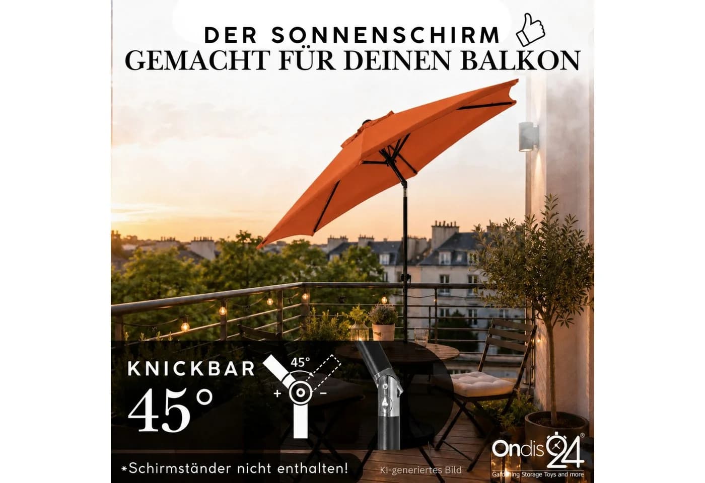 ONDIS24 Marktschirm 2,3m mit Knick-Gelenk und Kurbel Rot