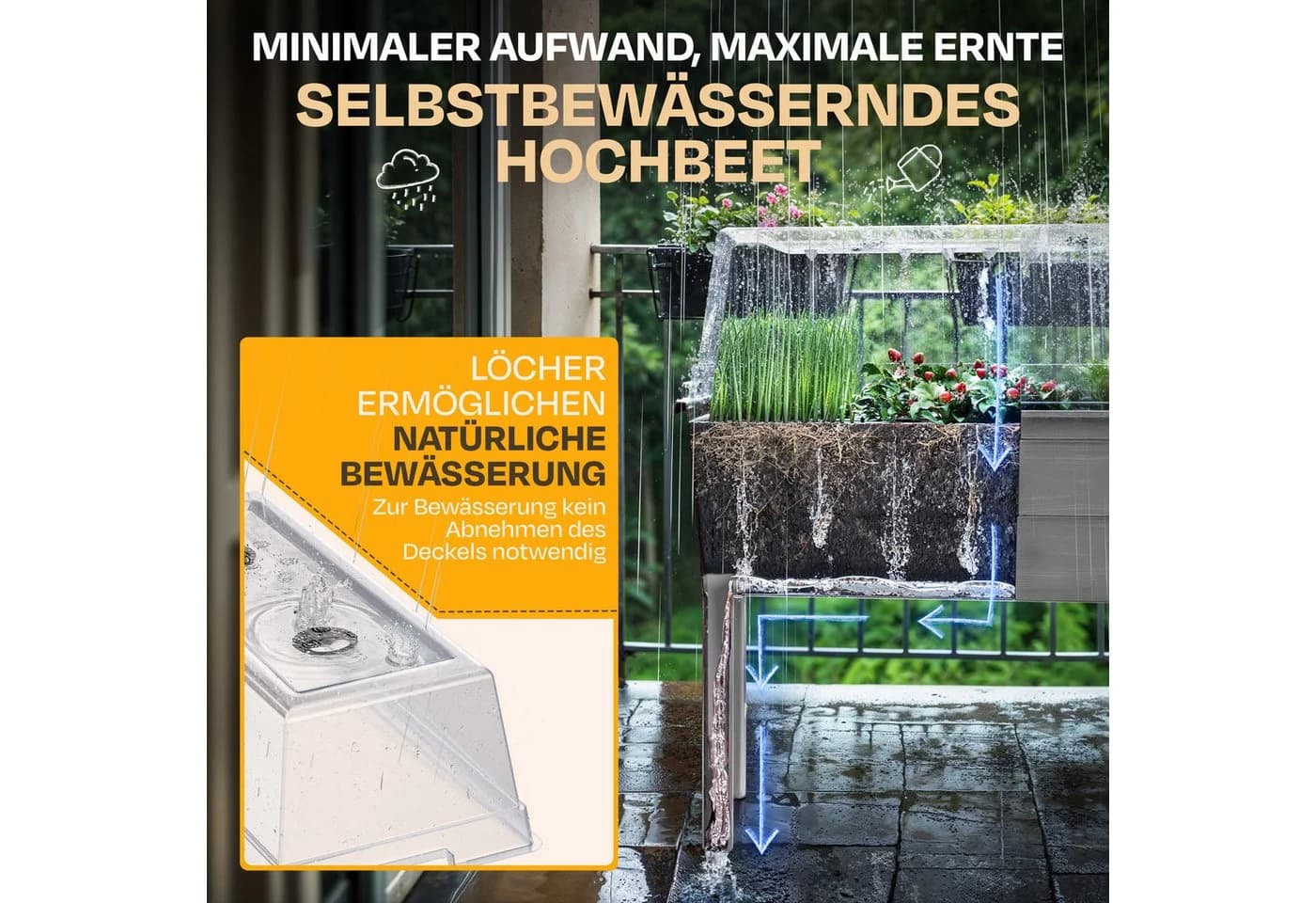 ONDIS24 Hochbeet Victoria Grau mit Deckel & Wasserspeicher - Bild 3
