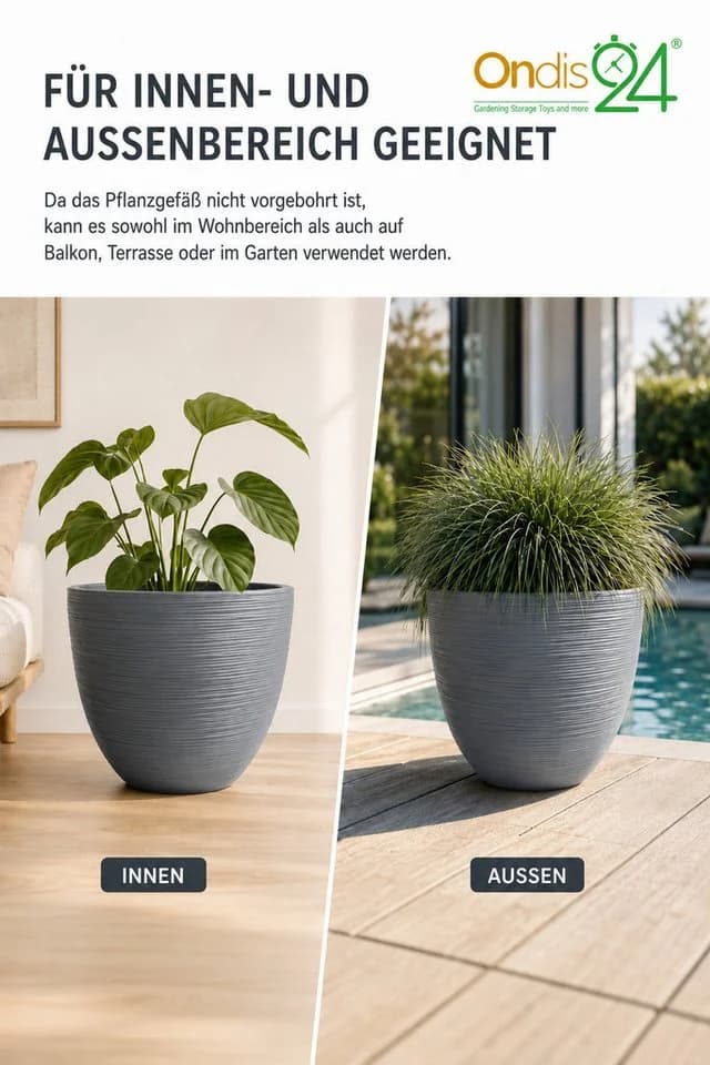 ONDIS24 Pflanzkübel Isis Grau Frostsicher UV-beständig - Bild 3