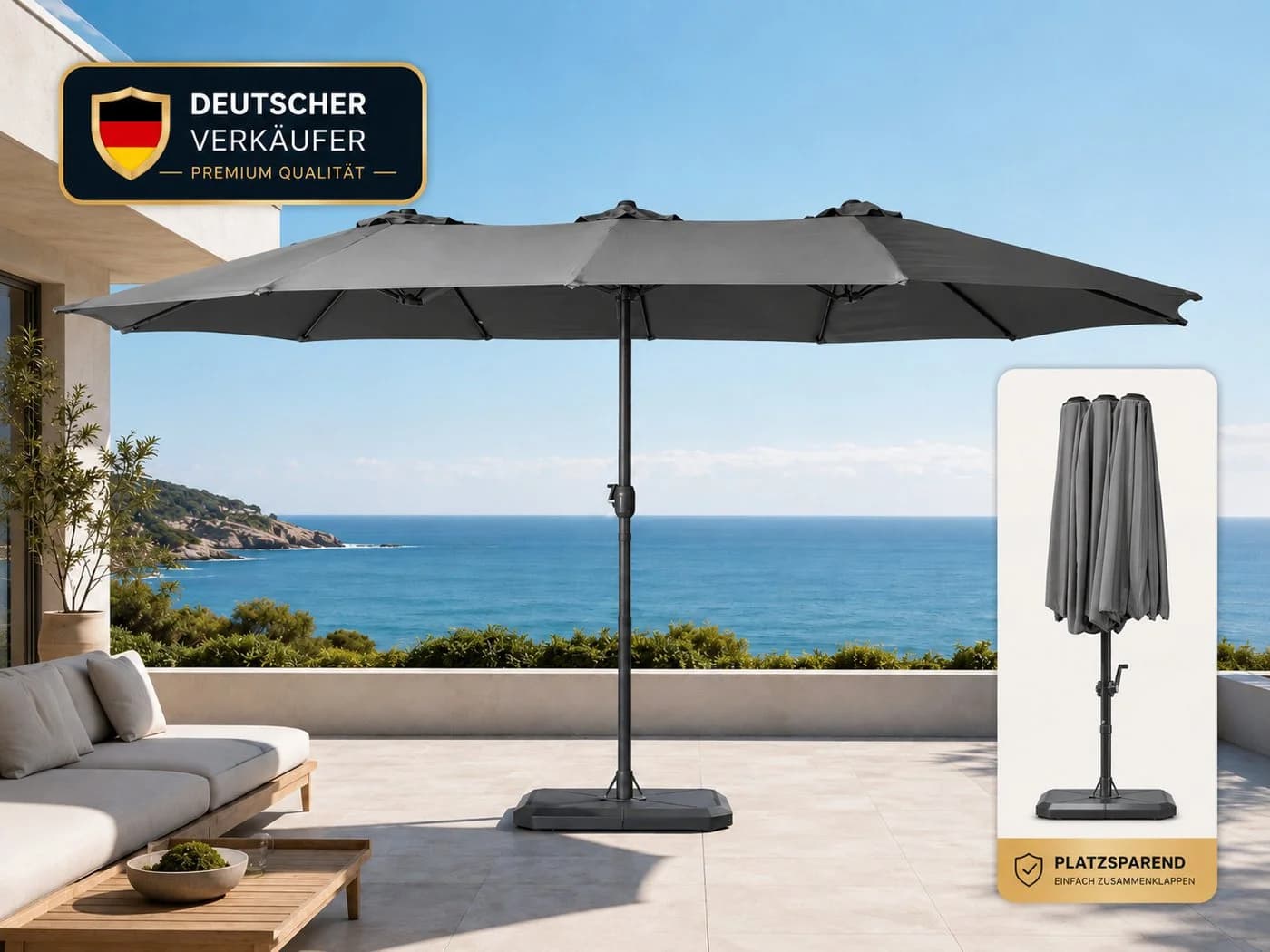ONDIS24 Sonnenschirm XXL 460cm Grau Kurbel Marktschirm - Bild 2