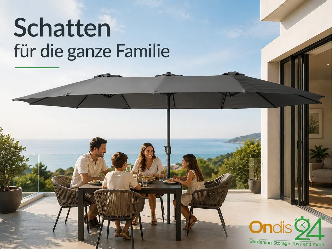 ONDIS24 Sonnenschirm XXL 460cm Grau Kurbel Marktschirm - Bild 3