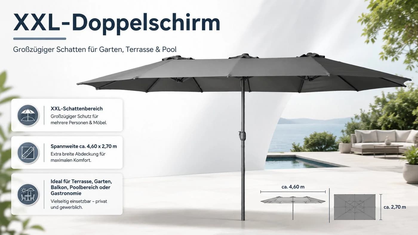 ONDIS24 Sonnenschirm XXL 460cm Grau Kurbel Marktschirm - Bild 5
