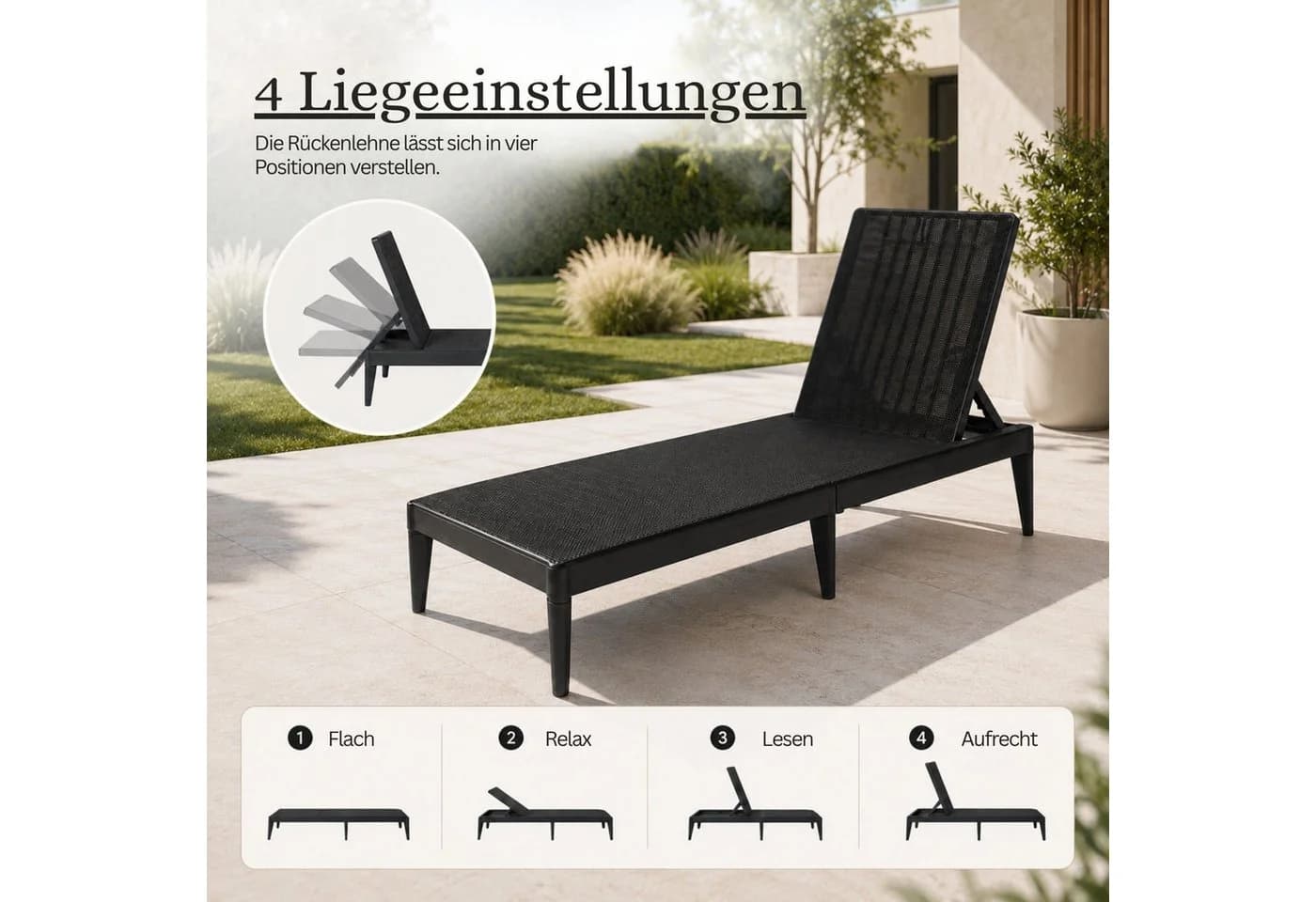 ONDIS24 Gartenliege Sirolo Anthrazit UV-beständig Kunststoff - Bild 3