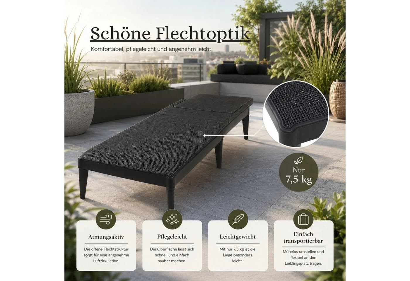ONDIS24 Gartenliege Sirolo Anthrazit UV-beständig Kunststoff - Bild 4