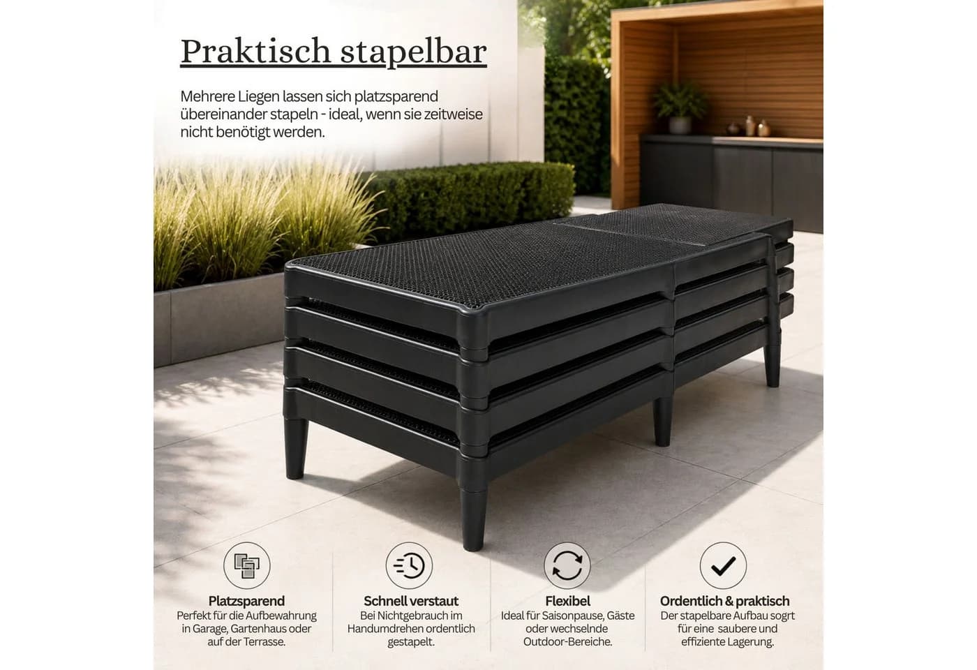 ONDIS24 Gartenliege Sirolo Anthrazit UV-beständig Kunststoff - Bild 5