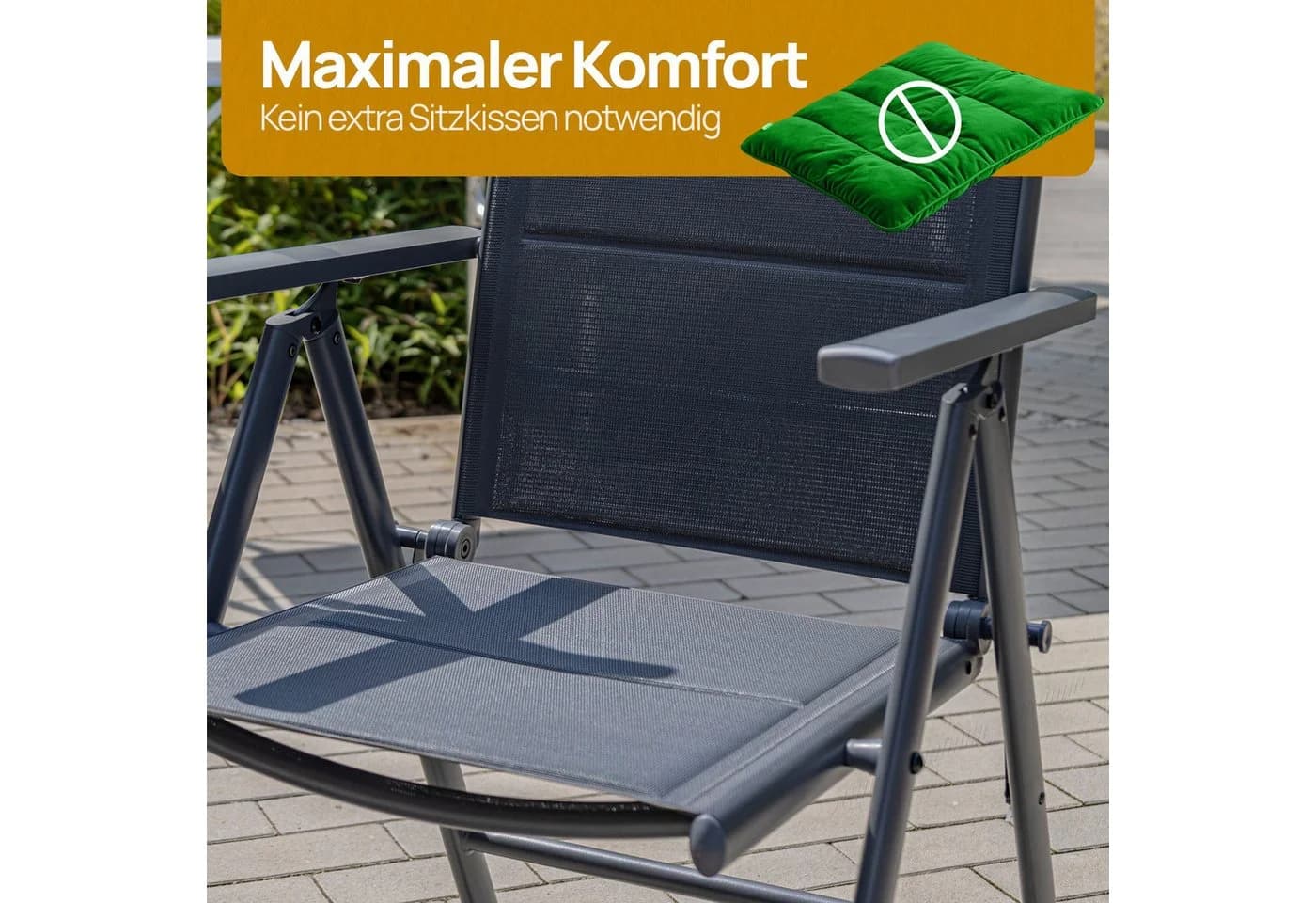 ONDIS24 Gartenstuhl Vinoro Deluxe Aluminium Klappsessel 2er Set Schwarz/Silber - Bild 4