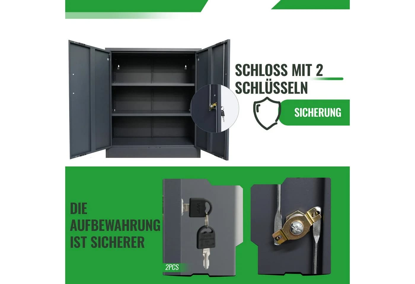 ONDIS24 Stahlaktenschrank Grau 2-Türig mit verstellbaren Böden - Bild 4