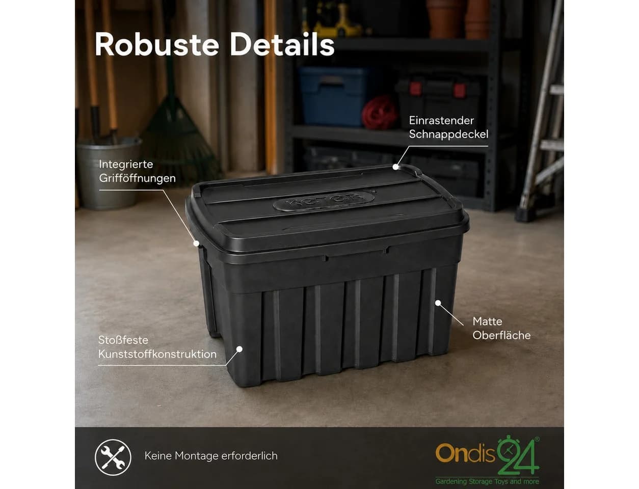 ONDIS24 Tuffbox Aufbewahrungsbox 140L Schwarz Stapelbar - Bild 3