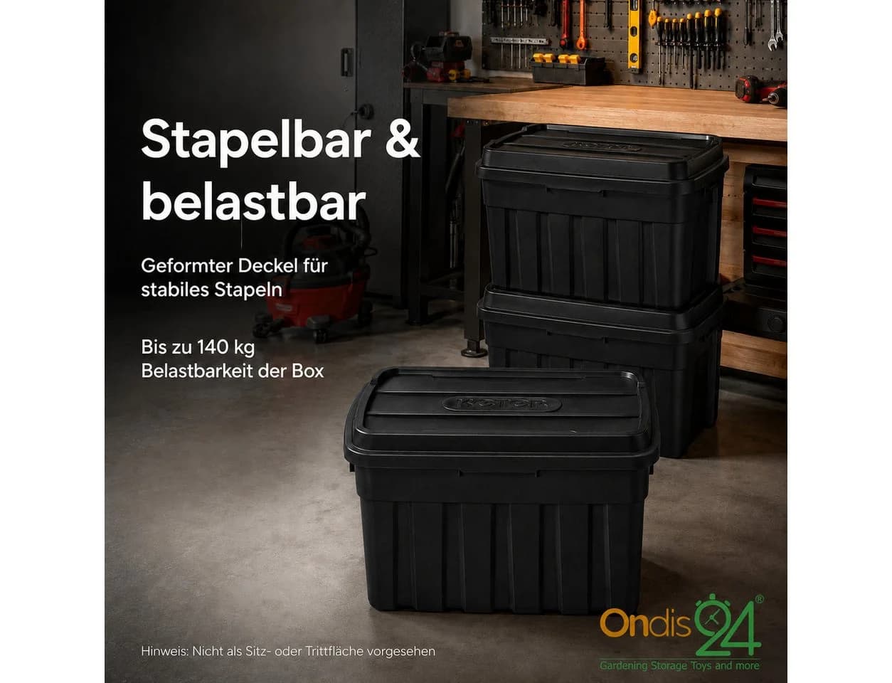 ONDIS24 Tuffbox Aufbewahrungsbox 140L Schwarz Stapelbar - Bild 4