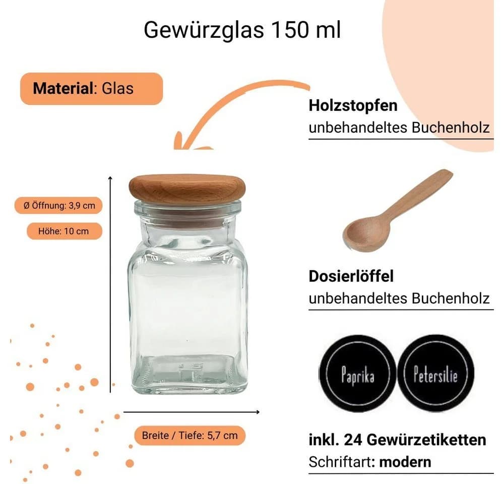 mikken Gewürzbehälter 8-tlg. Glas mit Holzdeckel 150 ml