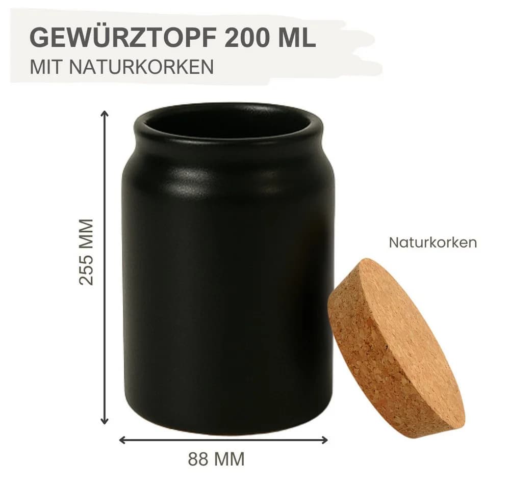 mikken Gewürzglas Schwarz 200 ml Keramik Steingut mit Korken - Bild 3