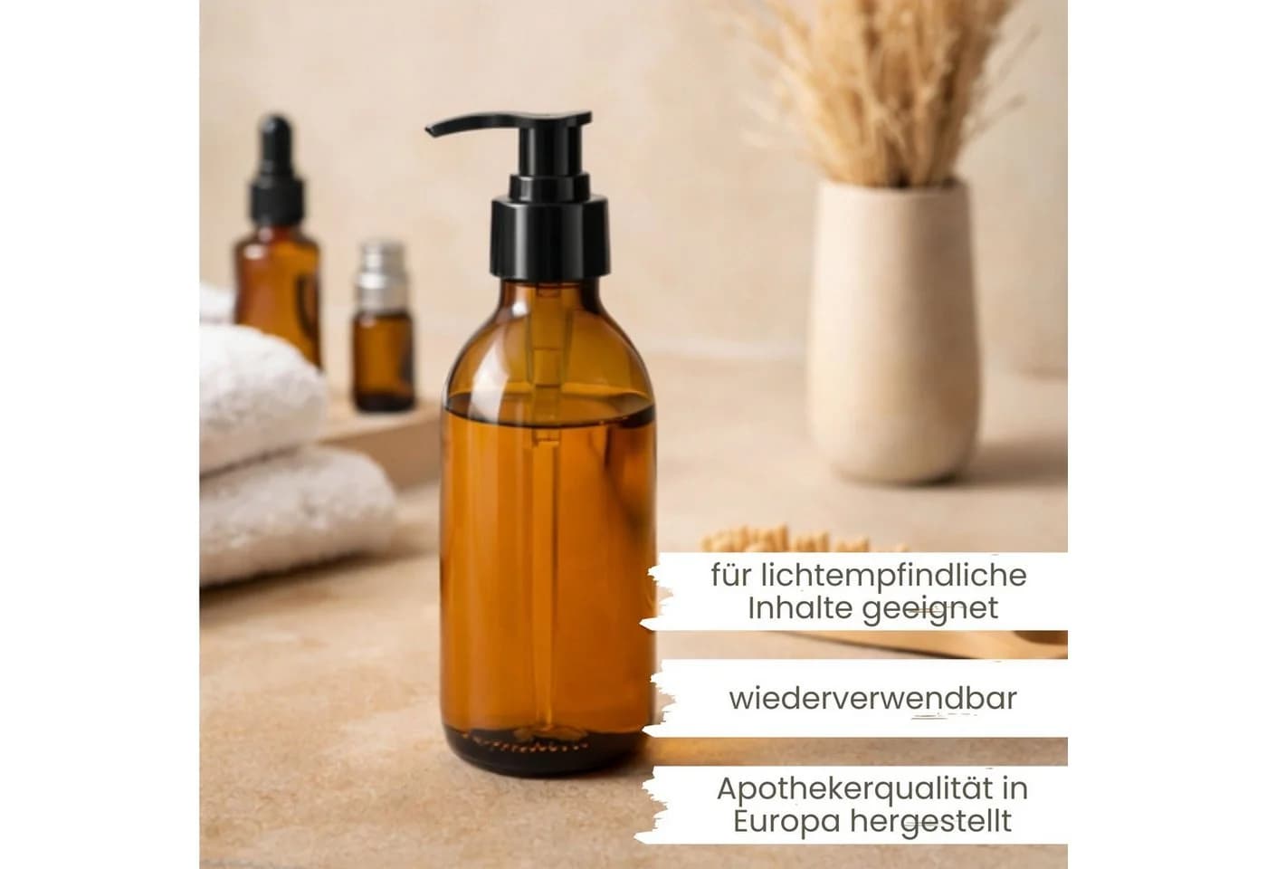 Mikken Glas Lotionspender - Braun & Klar, Lebensmittelecht