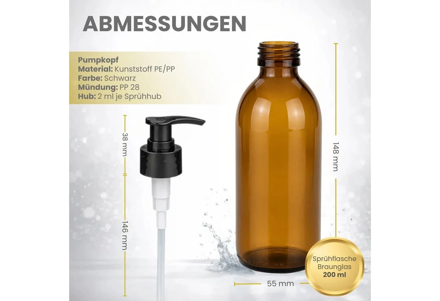 Mikken Glas Lotionspender - Braun & Klar, Lebensmittelecht - Bild 4